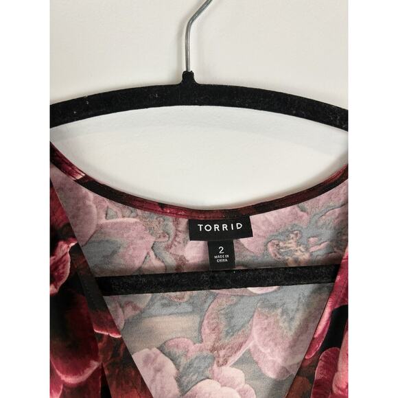 Torrid Babydoll Floral Dress Rose Print Sheer Long Sleeve Sz 2 Whimsigoth Fairy - Picture 4 of 10